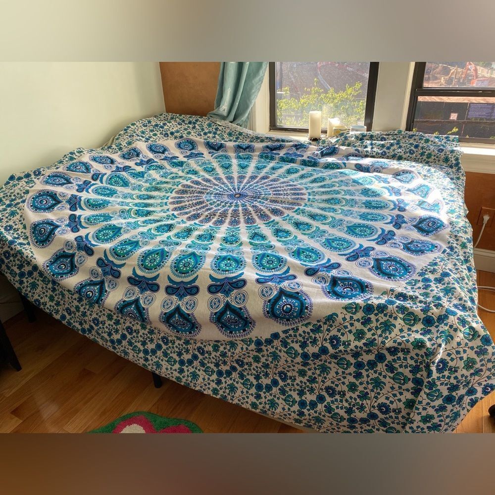 1970s Psychedelic Flower Power Made in India Bed Cover